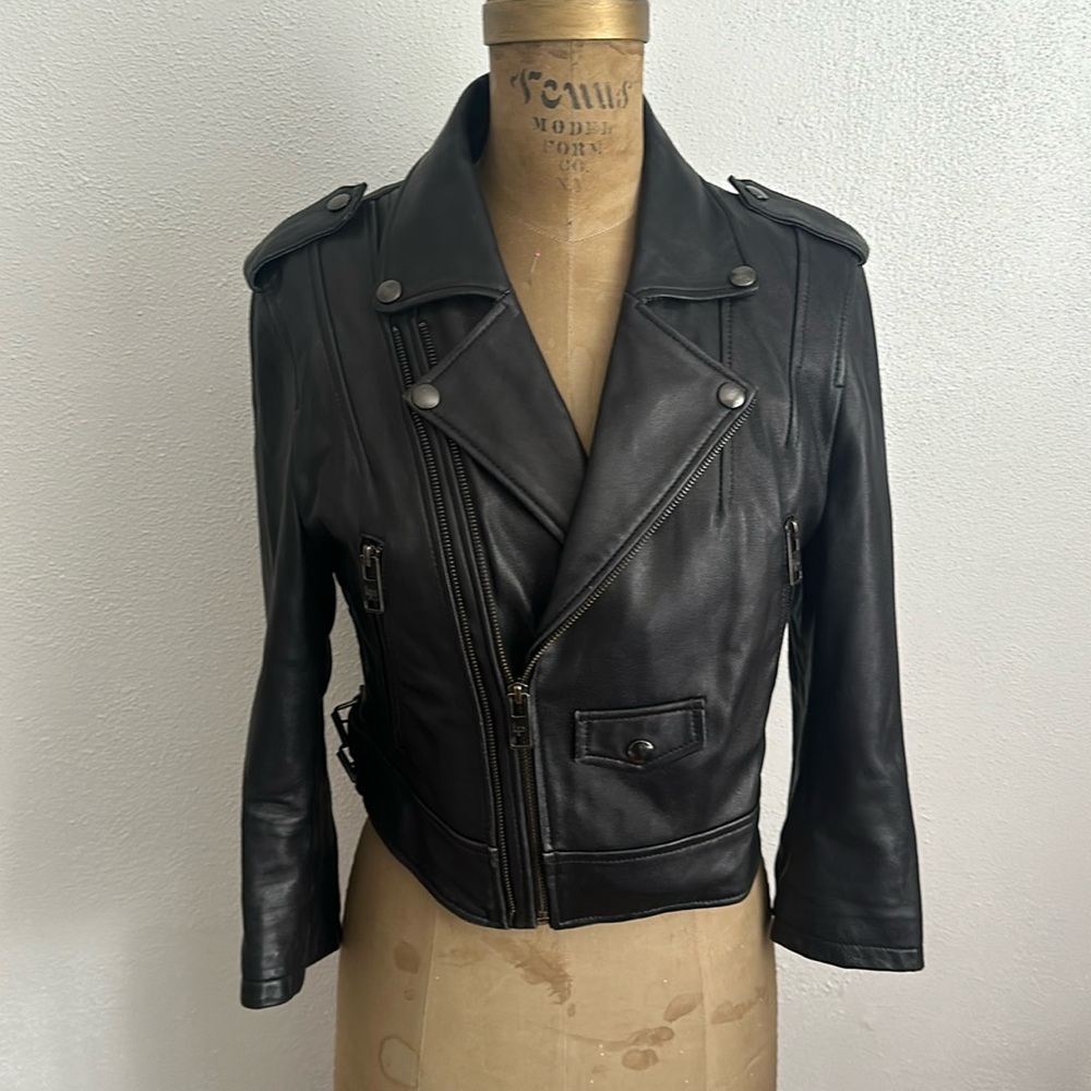 Lines Pelle Cropped leather Jacket 3/4 sleeve size M